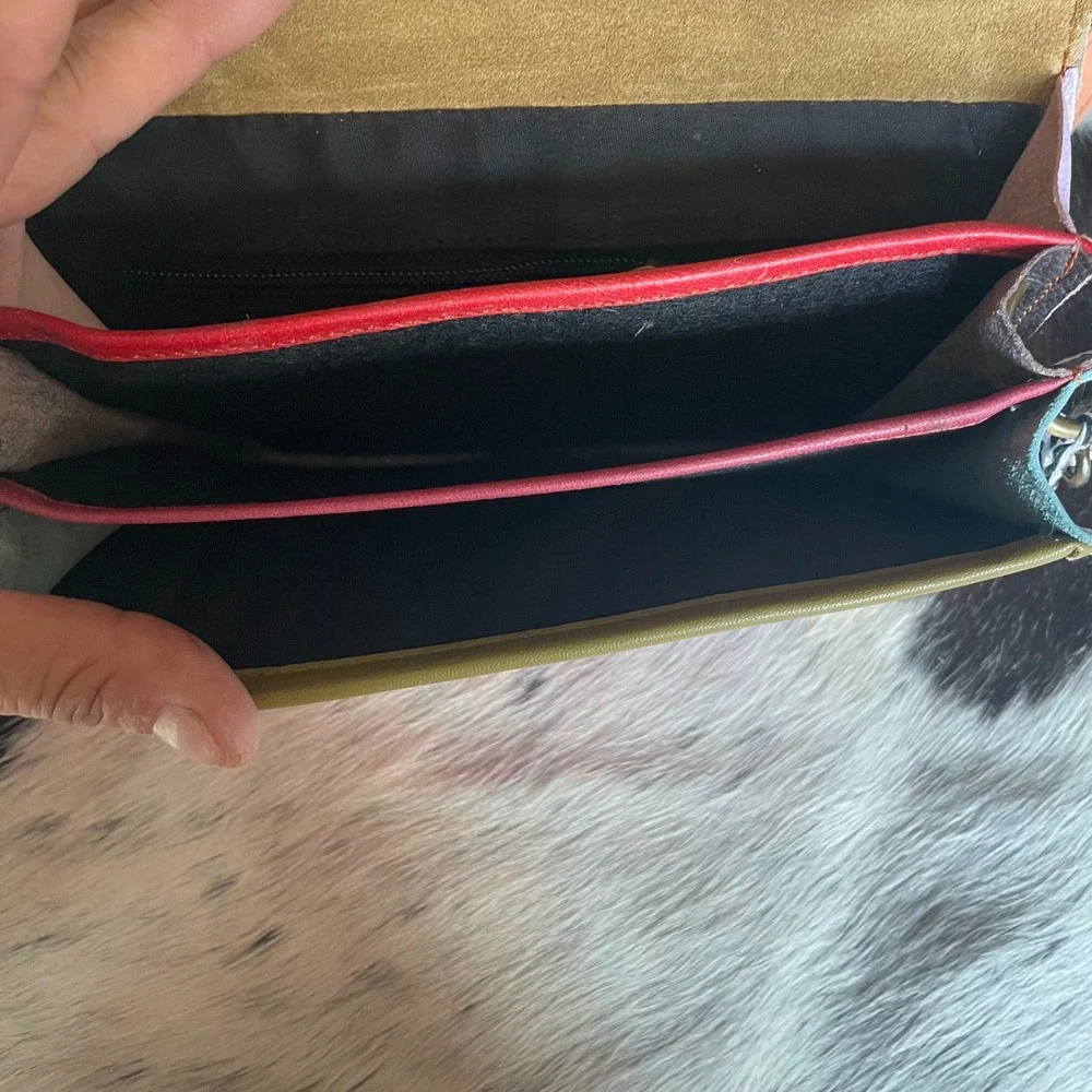 New Leather Crossbody Bag Colorful Strap Hair‎ On Hide Magenta Small Purse
